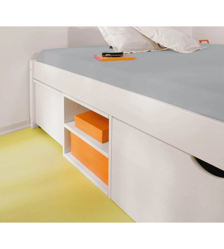 Letto matrimoniale con contenitori e comodini estraibili con ruote "Till" bianco 180x200 cm